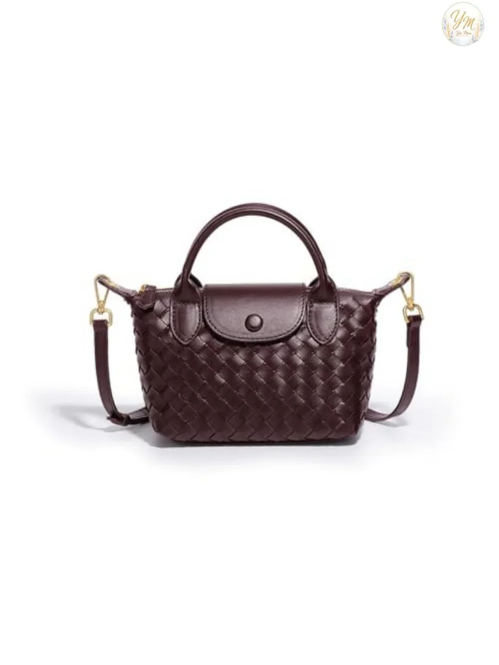 Woven Faux Leather Satchel Handbag Top Handle Crossbody Small